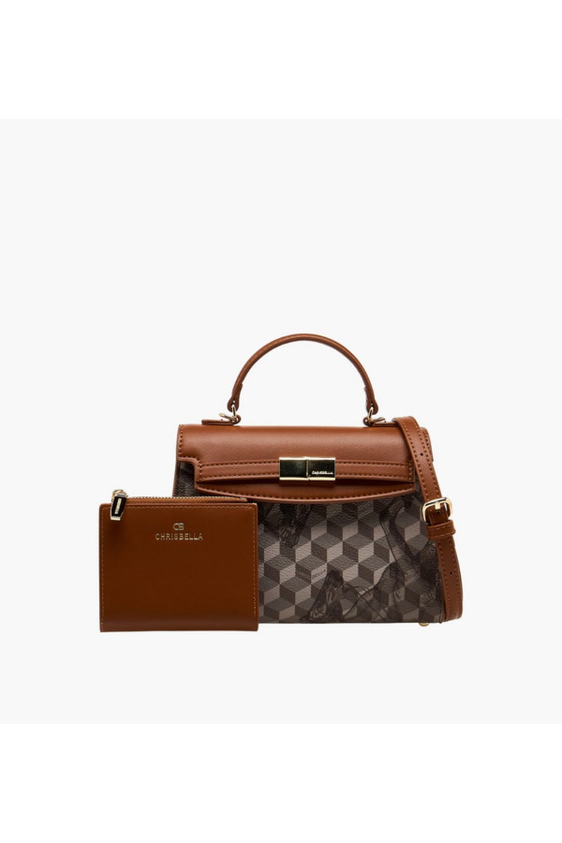 Geometric Print Crossbody Bag with Wallet